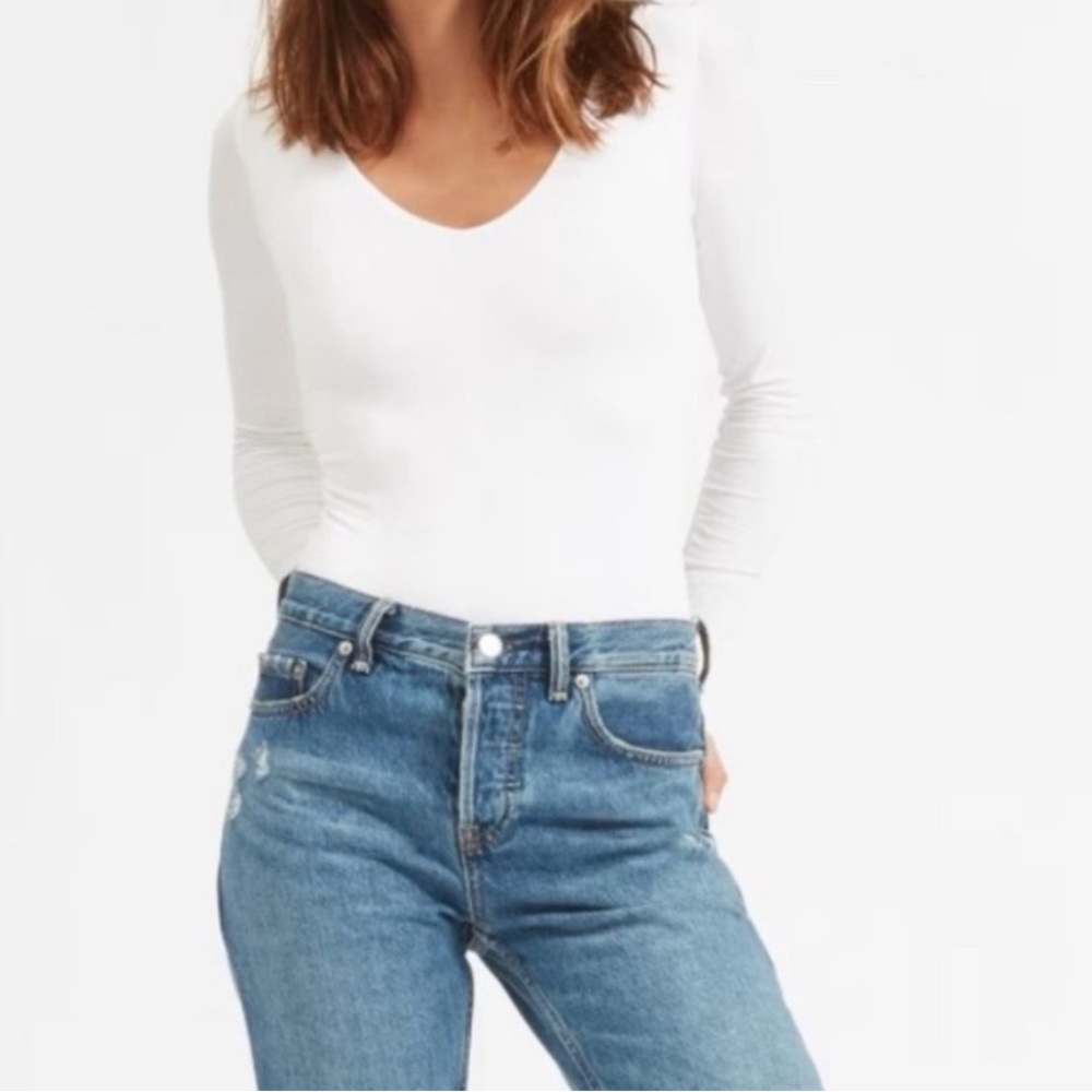 NWT Everlane The Long Sleeve V-Neck Bodysuit in White Small